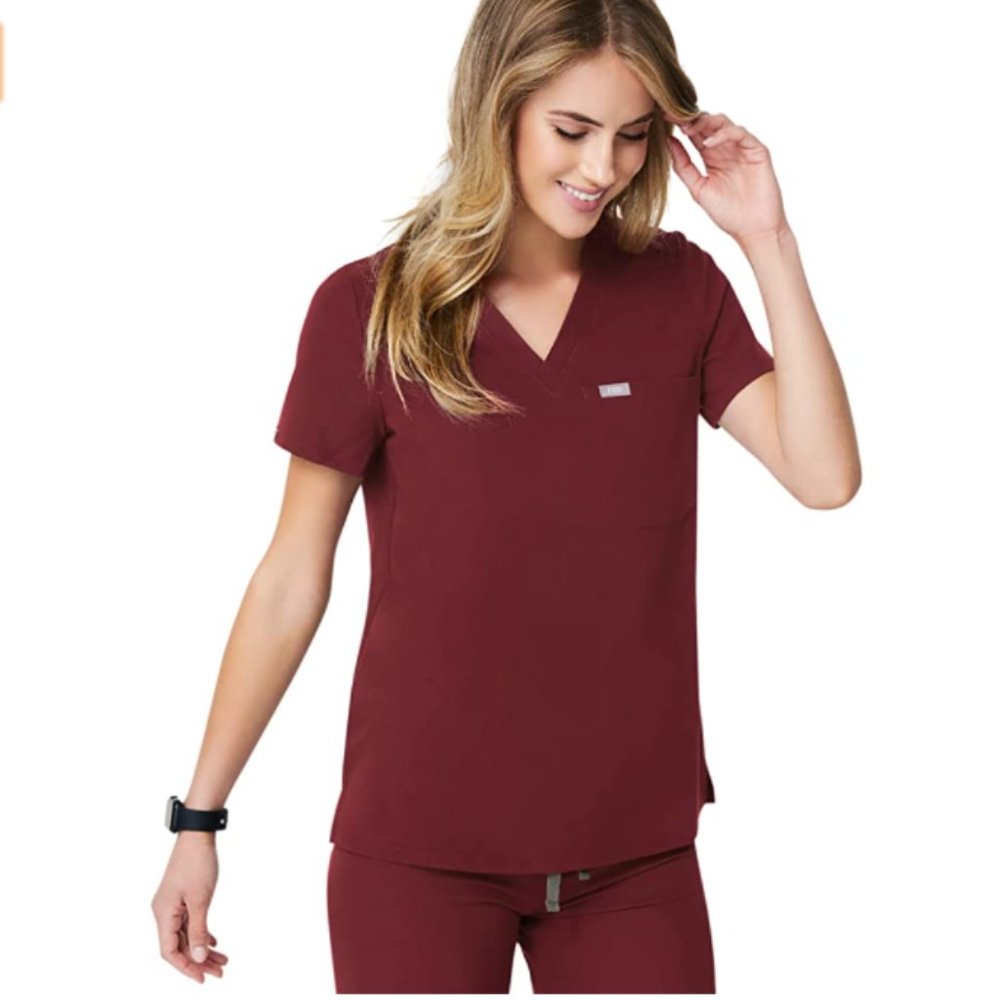 Figs Burgundy Catarina One-Pocket Scrub Top - Small
